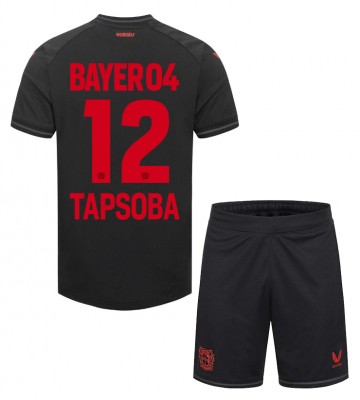 Bayer Leverkusen Edmond Tapsoba #12 Primera Equipación Niños 2023-24 Manga Corta (+ Pantalones cortos)